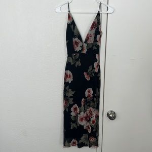 Midi floral patterned dress with an open back, Small size